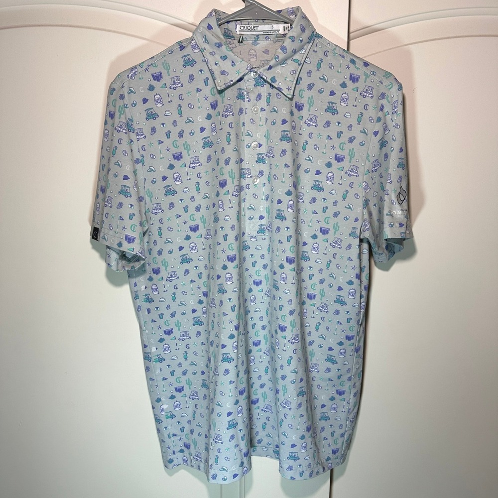 CRIQUET Golf‎ Polo Shirt Golf Carts Cacti Beer The Dominion Blue Mens Small